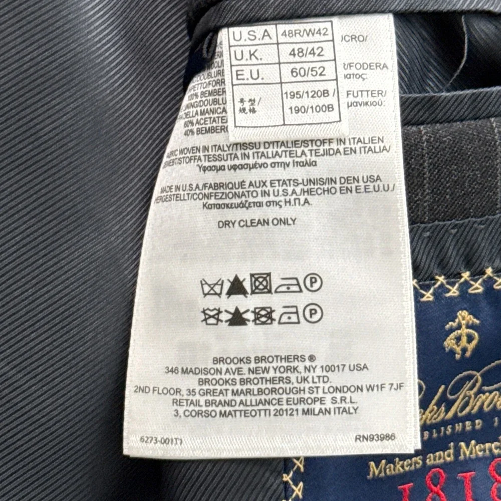 Brooks Brothers 1818 Regent Blazer Mens 48R Grey Pinstripe Wool Estrato USA